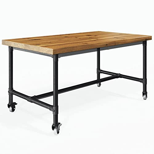 KLEMP Tischgestell Graz mit Rollen, im Industrie-Stil, aus Aluminiumrohren und Verbindern, zum Selbermachen, U-Tischbeine mit Rädern und Traversen, pulverbeschichtet in Schwarz L160 x B90 x H72 cm