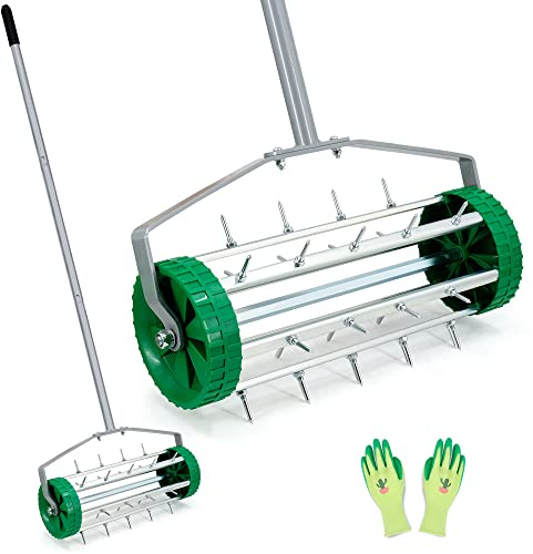 Colwelt Spike Lawn Aerator, Heavy Duty Rolling Lawn Aerator, Garden Yard Rotary Push Lawn Aeration with 49inch Steel Handle