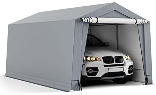 COSTWAY Carpa Garaje 2,9 x 4,9 M, Garaje Portátil con Gran Toldo y Puertas para Coches, Refugio para Coches Impermeable, Marco de Acero Galvanizado, Vigas Triangulares Reforzadas, SUV, Barco