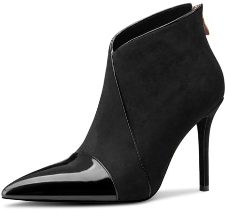 Castamere Mujer Aguja Alto High Heel Puntiaguada Punta Botines Cremallera Slip-on Fiesta Oficina Dress Botas Negro Ante 44 EU
