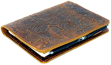 JJNUSA Ledereinband, kompatibel mit Moleskine Classic XL (19,1 x 24,8 cm), Hardcover, Leder-Notizbuch, Reisetagebuch, Distressed Leder, Cahier, nachfüllbar, Schreibtagebuch, Blume, Braun