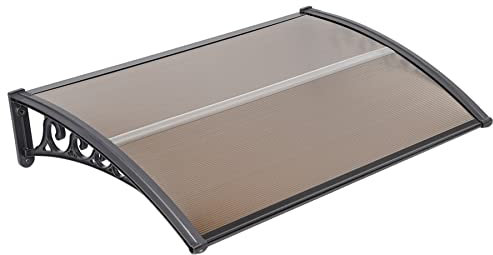 Auvent de Porte d'entrée, Contre Pluie Neige UV, Porte Toit Marquise Abri Protection en Polycarbonate(100 * 150cm Marron)
