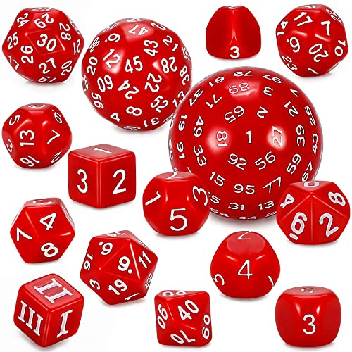 YILAIDA Polyedrisches Würfel Set, 15 Stück D3-D100 Würfel(Rot und Weiß) | D&D Spiel Würfel mit Beuteln für Dungeons und Dragons RPG MTG COC Tischspiele Dice
