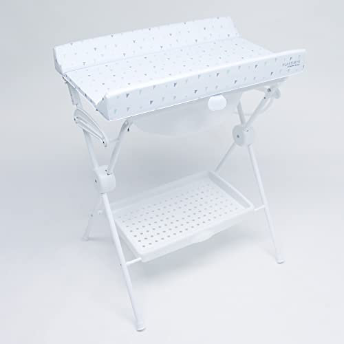 PLASTIMYR Bañera Cambiador Bebe Plegable LEA - Cambiador con Bandeja Organizadora y Patas Antideslizantes – Bañera Plegable Bebé Viaje Seguro y Compacto - Picas Gris - 85x63x96cm