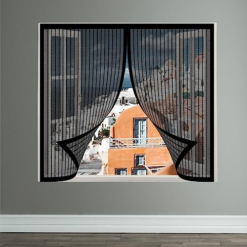 Fliegengitter für Fenster Insektenschutznetz 90 x 120 cm Moskitonetz für Fenster Fenster-Fliegengitter Ohne Bohren für verschiedene französische Fensteren, Schwarz