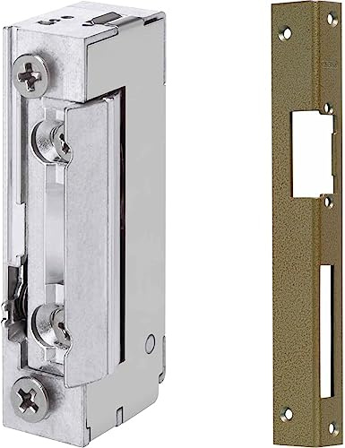 Eff-Eff 118E-A71 Türöffner 118E FaFix 10-24V AC/DC ohne Schließblech & ABUS Tür-Winkelschließblech WST, für DIN-rechts Türen, hammerschlag-gold, 21536