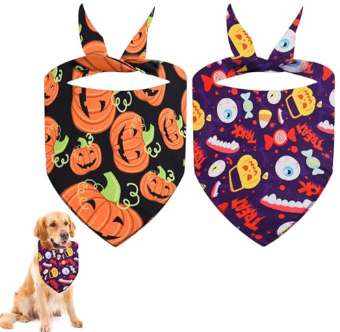 Halloween Hund Bandana, Haustier Bandana, Halloween Hundehalstuch, Hunde Kopftücher, Haustier Dreieck Lätzchen, Dreieck Hund Schal, für kleine, mittelgroße, große Hunde und Katze, 2 Stück