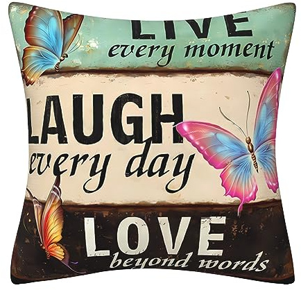 Cushion Covers 45 x 45 cm Laugh Every Day Colourful Butterfly Modern Double-Sided Pillows Covers for Livingroom Sofa Garden Outdoor Couch Decor Pillow Case 18 x 18 inch