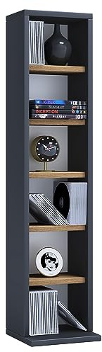 VCM Bois CD DVD Stand Rangement Étagère sur Pied Bibliothèque Deko Étagère Elementa Bois CD DVD Stand Rangement Étagère sur Pied Bibliothèque Deko Étagère Elementa Anthracite/Chêne Miel
