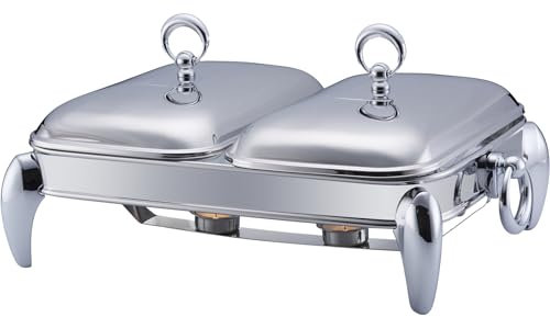 Galashield Chafing Dish Buffet Set 2 Section 1.5 QT Each | Food Warmers for Parties Buffet, Oven Safe Glass Serving Dish with Stainless Steel Base and Cover