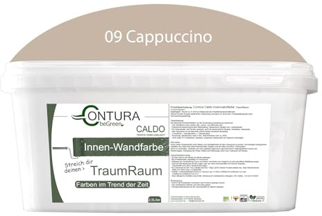 Contura Caldo 2,5 Liter Wandfarbe 35 Farben Deckenfarbe Hohe Profi Deckkraft Klasse 1 (09 Cappuccino)
