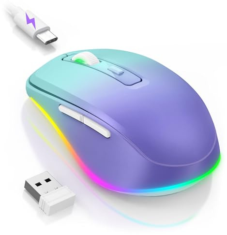 seenda Kabellose Maus mit Jiggler, RGB-Beleuchtung, 2000 DPI, Blaugrün&Lila | Wiederaufladbare 2.4G Funkmaus mit Beleuchtung, für PC, Laptop, Computer, Windows