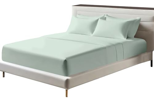 Egyptian Cotton Fitted Sheets 25cm Deep Mattress Pocket 200 Thread Count Fitted Bed Sheet- Soft & Comfortable Bottom Sheet (Duck Egg, Double)