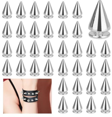 LPAMABA 200 Stück 7x10mm Ziernieten Set Punk Nieten Silber Metall Killernieten Rostfrei Ziernieten Schraubnieten Spitz für Lederband Taschen Kleidung Schuhe