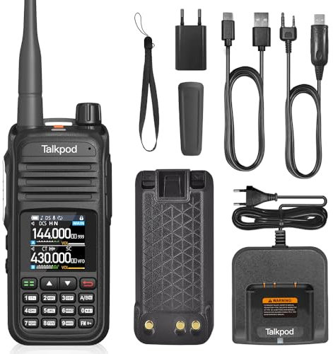 Talkpod A36plus 8W Dualband-Funkgerät mit 3200mAh Akku, Handfunkgerät mit großer Reichweite für Erwachsene Walkie-Talkies Inklusive komplettem Kit (Schwarz)