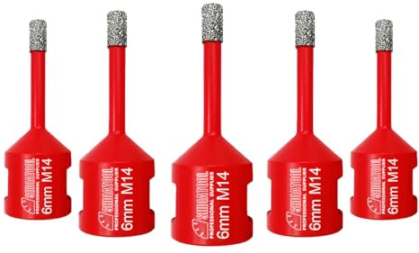 SHDIATOOL Dry Diamond Core Drill Bit 5pcs 6mm - Tile Drill Bit Porcelain Ceramic Tile Granite Marble Hole Saws with M14 thread