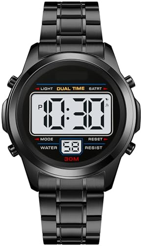 findtime Digital Uhren Herren Luxus Sportlich Männer Uhr Militär Edelstahl LED Wecker Digitale Armbanduhren Herrenuhr Wasserdicht mit Stoppuhr Datum Dual Time 12/24H Multifunktions