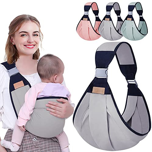 HINATAA Atmungsaktives Babytragetuch, Verstellbare Babytrage, Babytrage Wickeltuch, Schnell Trocknend, Dicke Schultergurte für 0-36 Monate Baby (Grau a)