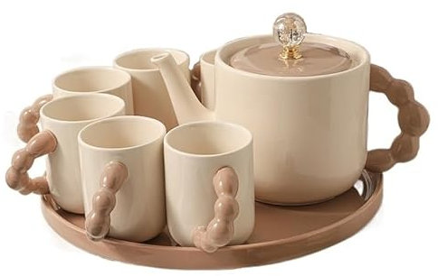 Bouilloire froide Ensemble d'eau en céramique de style crème français service à thé fleur simple créatif maison salon bouilloire d'eau froide Ensemble de carafe à eau pour eau froide/chaude(B)