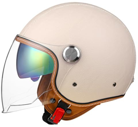 Vintage Casco Moto Jet Pelle Mezzo Casco ECE Omologato Caschi Cromwell Casco Anticollisione Di Sicurezza Con Doppia Visiera Casco Faccia Aperta Per Scooter Chopper Cruiser