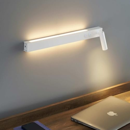 KOSILUM - Longue applique murale blanche avec liseuse - Stanli - Lumière Blanc Chaud Eclairage Salon Chambre Cuisine Couloir - - 1116 lm - LED intégrée - IP20