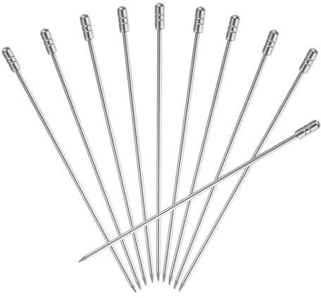 sourcing map 10 palillos de dientes de cóctel de acero inoxidable, palillos de cóctel de metal de 4.25 pulgadas, palillos de frutas reutilizables, palillos largos de martini, pinchos de cóctel para