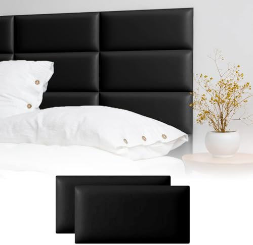 Estresen 12 Stück Wandkissen Kopfteil Wandpolster Selbstklebend Bettkopfteil Wandschutz Bett Wandpaneele Gepolstert Wandkissen Bett Polsterpaneel Wandpolster Kinderzimmer (Schwarz 61 x 25.4 cm)