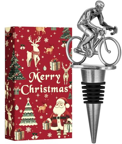 LKKCHER Weihnachts Geschenke Fahrrad Weinflaschenverschluss, Weihnachtsgeschenke für Männer Frauen Radfahrer Papa, Weihnachts Fahrrad Geschenke, Silber mit Weihnachtsverpackung und Weihnachtskarte