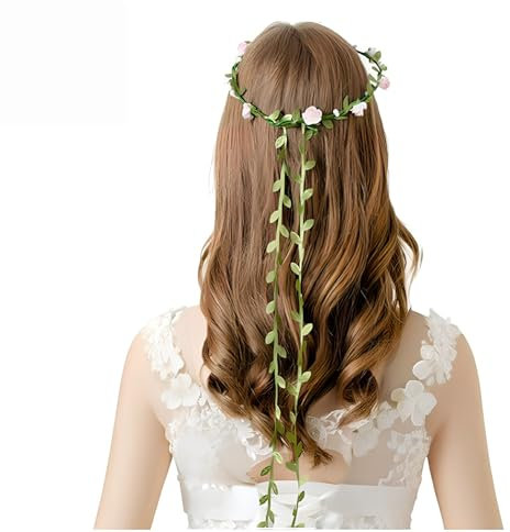 Lot de 2 bandeaux de fleurs bohèmes pour femme, bandeau rose avec feuilles, accessoire de cheveux pour fête de mariage