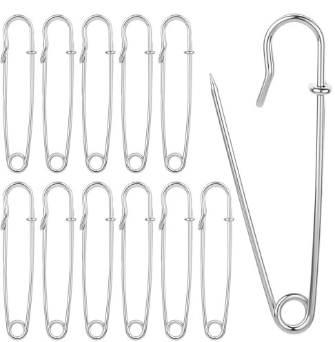 12 Stück Sicherheitsnadeln Groß 57MM/2.24inch Sicherheitsnadel Safety Pins Stark Sicherheitsnadeln für Kleidung Rostbeständig Gebogene Sicherheitsnadeln für Decken,Strickzeug,Schmuck und Handarbeiten