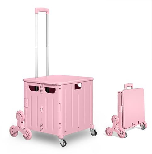 Einkaufstrolley Treppensteiger Modern Haushalt Faltbarer Mehrzweckwagen Aufbewahrung Organisation Taschen Verstellbarer Griff Einkaufskorb Mit Deckel und Schwenkbar Rädern Einfache Montage