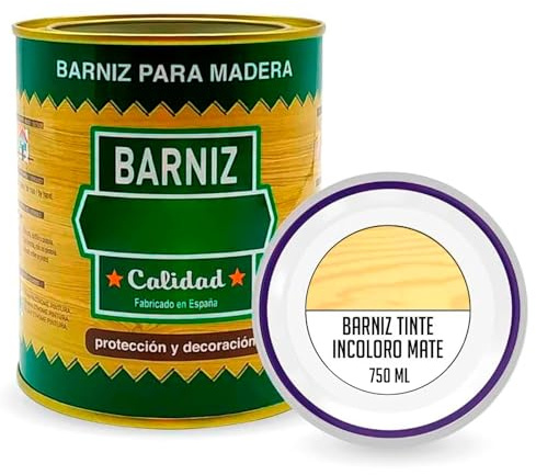 Tradineur - Bote de Barniz para Madera - Fabricado en España - Ideal para todo tipo de Maderas, vigas, cerchas, marcos, etc. - Capacidad de 750 ML - Incoloro Mate
