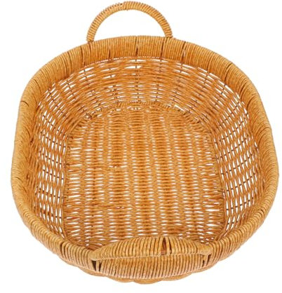 OFFSCH Cestino Portaoggetti Intrecciato Manico Doppio E Piatto in Rattan Sintetico Per Tavolo Cucina O Uso Esterno