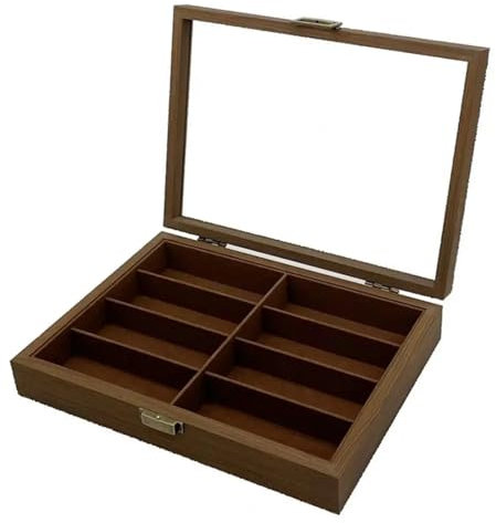 SHAOYI Brillenbox Brillen-Organizer-Vitrine, Holz-Sonnenbrillen-Brillen-Organizer mit Vitrine for Damen und Herren, 8 Fächer for mehrere Brillenkoffer