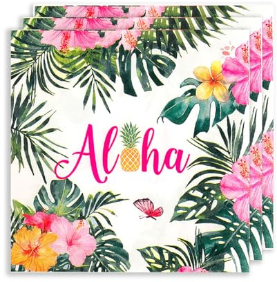 DazzJoy 20 Stk Servietten Hawaii Party Deko 33x33cm, Sommer Servietten Bunt, Blumen Dschungel Serviette,Aloha Hawaii Tischdeko,Palmblätter Papierservietten für Beach,Gartenparty Geburtstag Dekoration