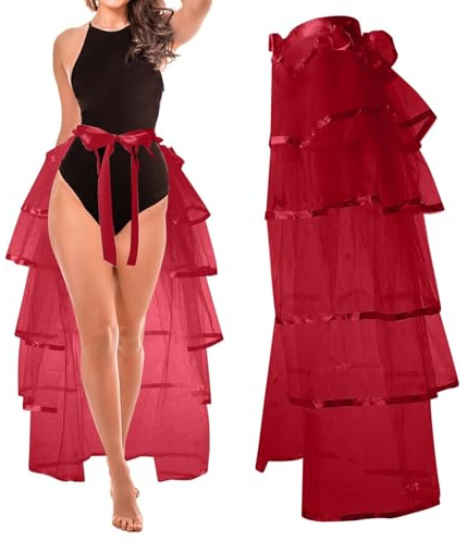 Jupe en tulle rouge pour femme - Jupe midi - Jupe en tulle - Costume de carnaval - Tutu - Costume de carnaval - Jupe de danse - Jupon en maille - Costume de carnaval, rouge, taille unique
