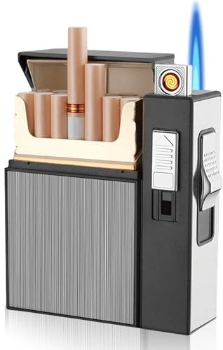 Portasigarette con accendino, USB, ricaricabile, può contenere 20 barili, design elegante, antivento, con accendino elettronico, 2 in 1, accendino tempesta, venduto senza gas