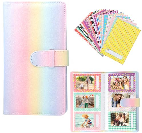 Wisebom 3 Zoll Fotoalbum für Polaroid Mini Instax Fotoalbum mit 108 Taschen für Fujifilm Instax Mini LiPlay 11, 90, 70, 50S, 26, 25, 9, 8+ Mini Album mit 20 Folienaufklebe (Regenbogenstreifen)
