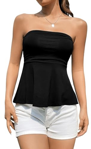 GORGLITTER Damen Tube Top Bauchweg Oberteile Trägerlos Sommertop Lässiges Bandeau-Top Ärmellos Crop Tops Ausgestellt Freizeittop Sommer Urlaubstop Schwarz S