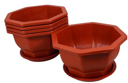Happyyami 5piezas Maceta Octogonal Roja De Bandeja para Suculentas para Jardín Patio y Decoración De Plantas De Interior