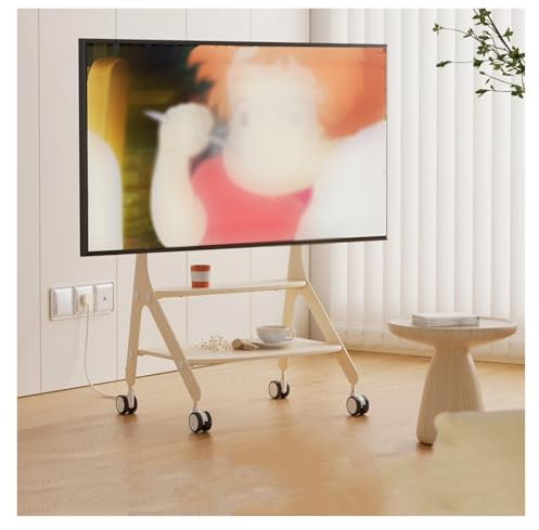 Carrello TV Mobile for TV LED/LCD Piatte/Curve da 50-75 Pollici, Carrello Porta TV for Esterni con Ruote, Carrello TV Mobile con Ripiani Portaoggetti, for Casa, Ufficio, Fiera