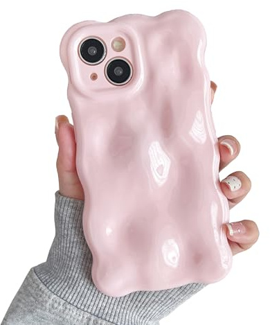 XIZYO - Custodia per iPhone 15 Plus da 6,7”, con motivo carino a onde, custodia aesthetic 3D a forma ondulata, con glitter, in morbido silicone antiurto, rosa chiaro