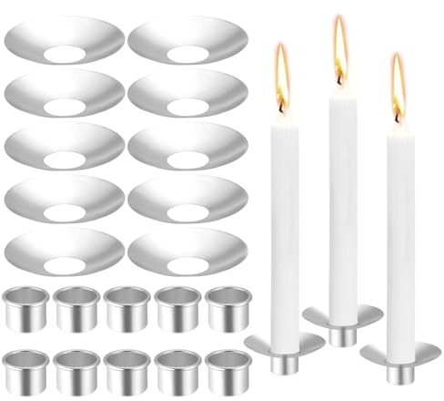 10 Stück Tropfenfänger für Kerzen Kerzentropfteller Tropfschutz Taufkerze Metall Kerzenhalter mit Tropffänger für Kerzen, Stockkerzen, 22 mm Düsen für Taufkerzen, Kommunionskerzen