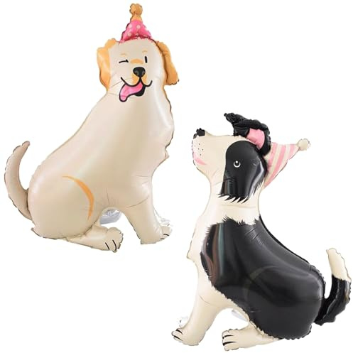 2 x Tier-Hunde-Ballons, 4D, stehender Schäferhund, Welpe, Labrador, Folienballon, für Geburtstagsparty, Dekoration, Babyparty-Zubehör, Lets Pawty Pet Prop