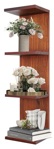 FURAOMEILI 4 Tier Wall Shelf Unit,Vertical Column Floating Storage Home Decor Organizer,Walnut Lack Wall Shelf for Bedroom,Living Room,Office Decor(1 Pack)