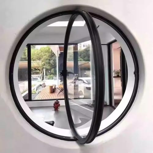 Ventana Redonda giratoria de aleación de Aluminio, Ventana de Ojo de Buey de Vidrio Templado con manija para decoración de Pared, Ventana abatible para Cocina y hogar, Color Negro, 3,55 cm/2