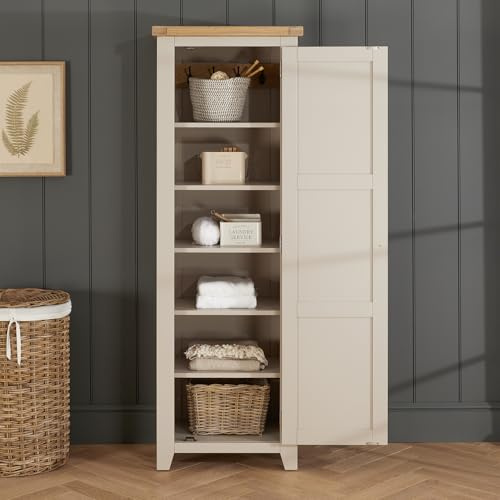 The Furniture Market Cheshire Dove Grey | Single Shaker Linen Storage Cupboard | Tall Shaker Storage Cabinet | Adjustable Shelves & Hooks | Minor Assembly Required | H 1800 x W 610 x D 410mm