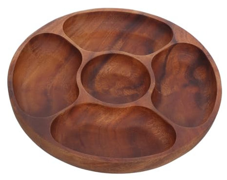 Cabilock Plato De Secos Bandeja De Madera Redonda Compartimentos Para Quesos Postres Bandeja Dividida Para Aperitivos