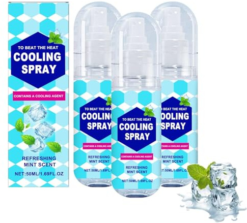 Spray Rinfrescante per Il Caldo - 50 Ml Profumo Naturale Alla Menta - Sollievo Rinfrescante Immediato per Viso E Corpo, Previene I Colpi Di Calore, Portatile per Sport All'aria Aperta (3 Pezzi)