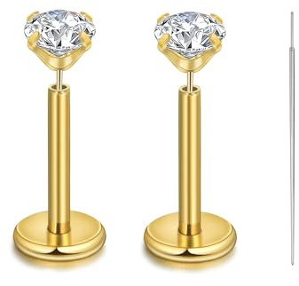 Lantine 16G/18G/20G Tragus Piercing helix Labret conch Piercing Ohr gold Silber Chirurgenstahl Nasenpiercing Stecker Medusa Piercings Lippenpiercing with Kegelpiercing für Frauen Männer 6/8mm